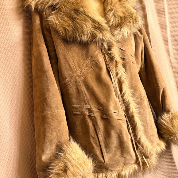 XOXO Genuine Leather Swede Faux Fur Coat Women's M - Picture 2 of 14
